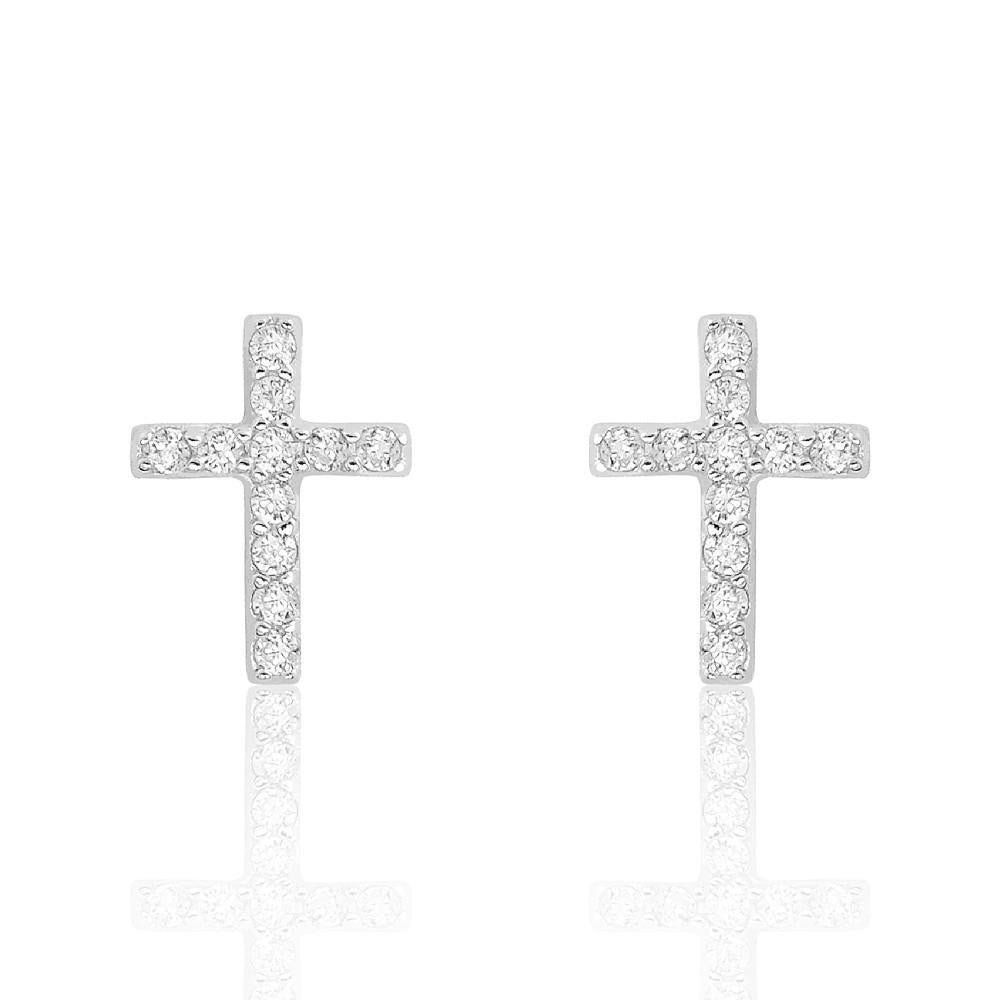 Sterling Silver Beautiful Cross Cubic Zirconia Earrings
