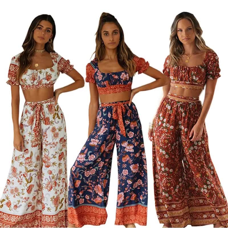 Goddess Lounge Style | Harem Pants | BOHO Style Short Top+High Waist Pants