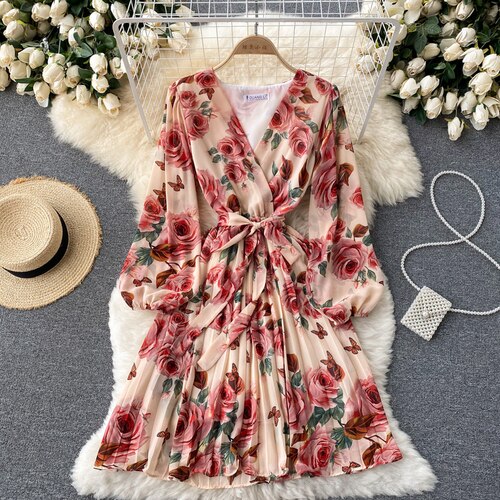Floral Dress Faux Wrap / Robe | Pleated