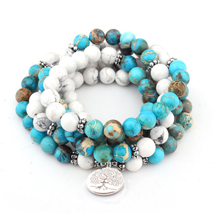 Howlite Natural Stone Mala Wrap Bracelet with 108 Beads