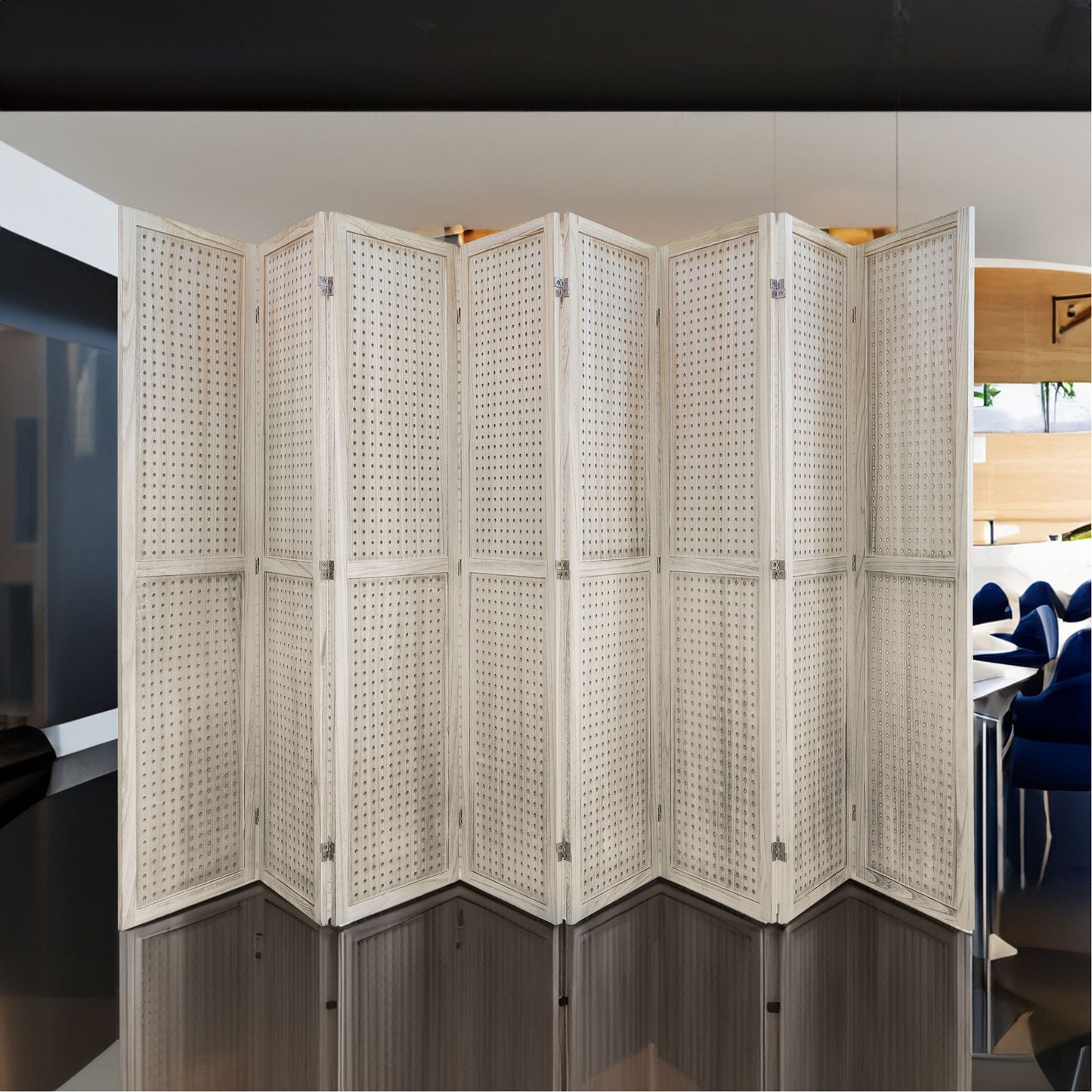 8 Panel Room Divider |5.6Ft Pegboard Display | Folding Privacy Screen