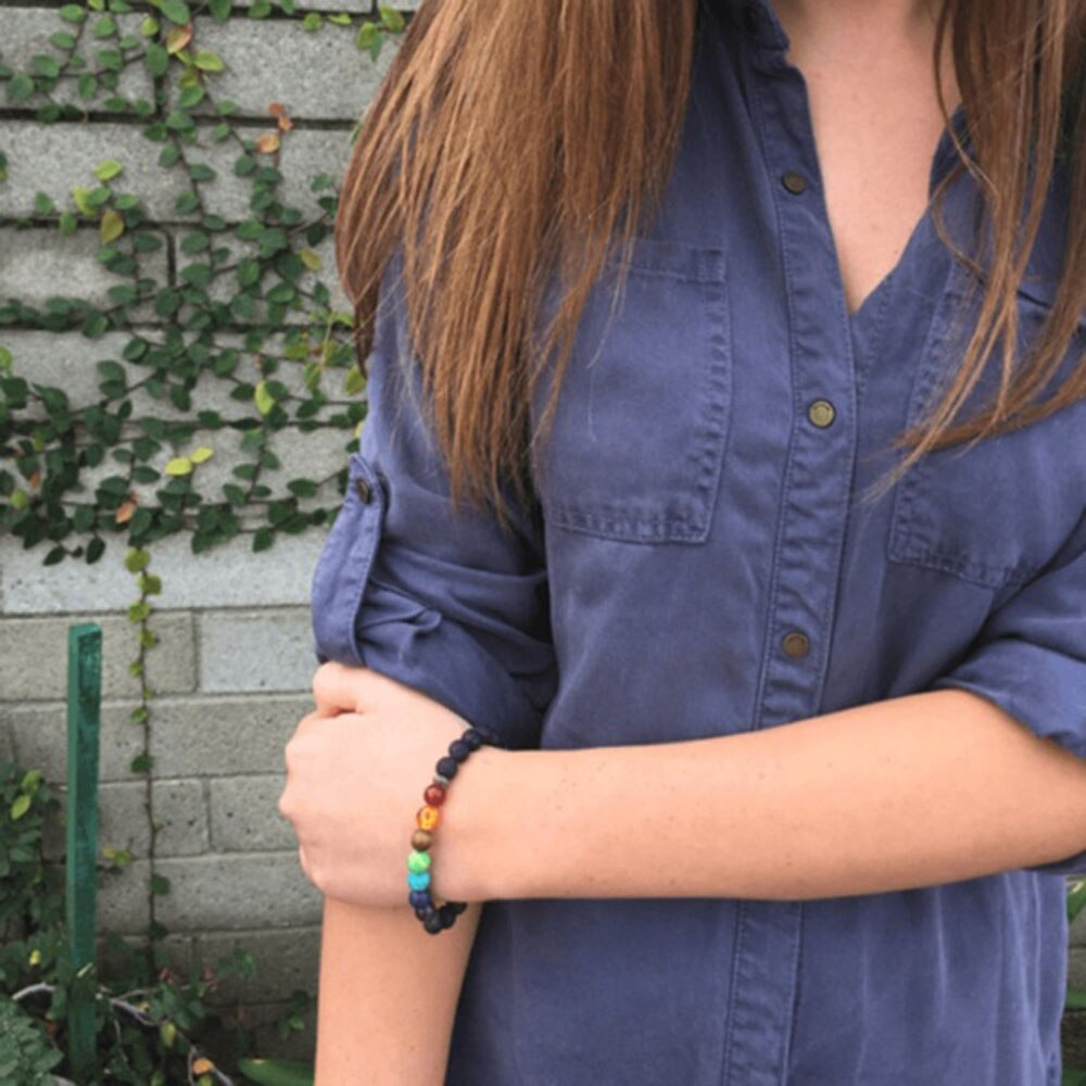 7 Chakra Beaded Bracelet with Natural Lava Stone