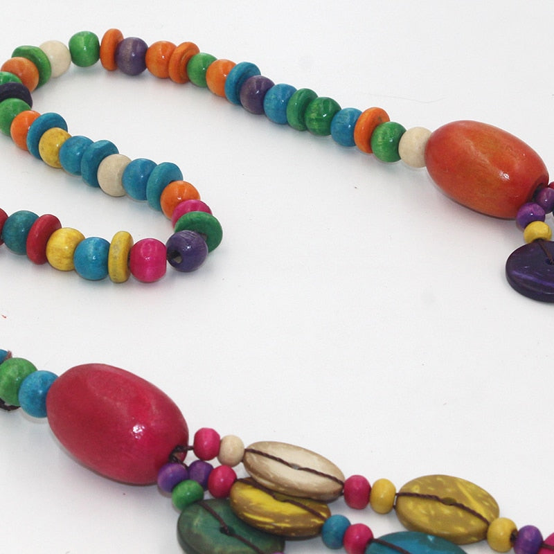 Multicolor Handmade Bohemian Necklace | Wood and Coconut shell