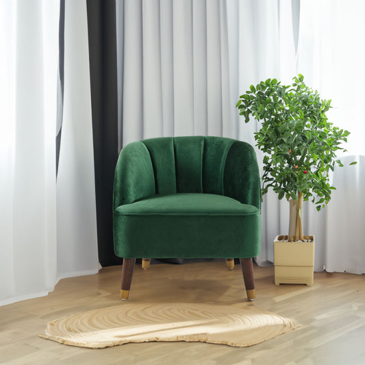 Emerald Green | Upholstered Barrel Accent Chair With Wooden Legs