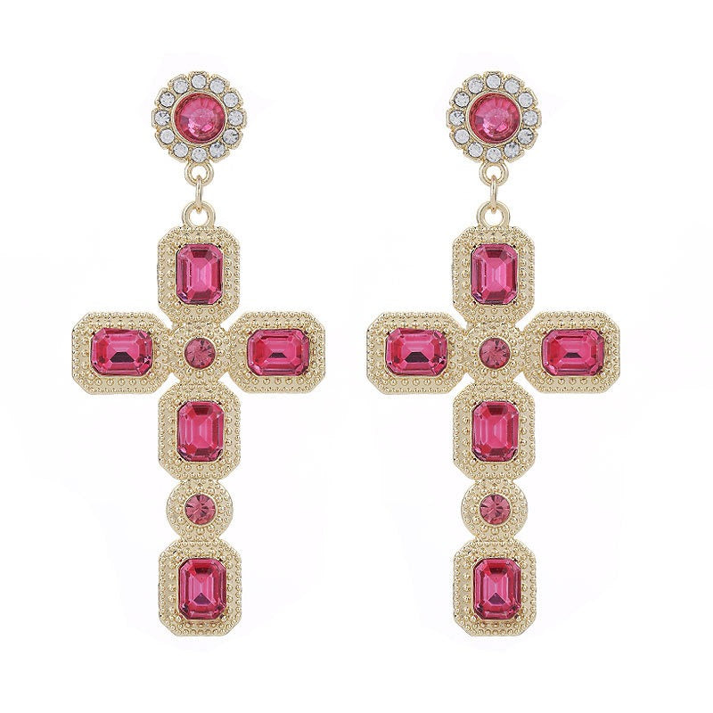 Women's Alloy Faux Diamond Cross Earrings