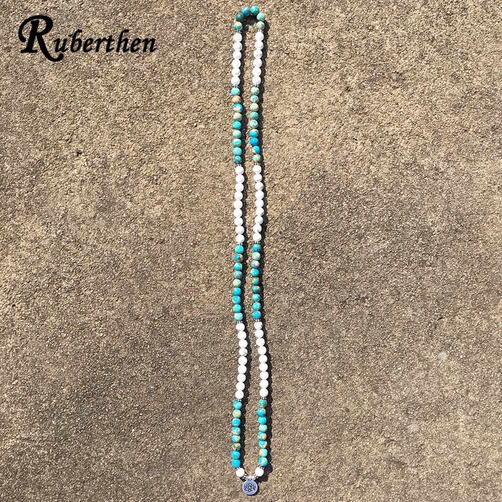 Howlite Natural Stone Mala Wrap Bracelet  with 108 Beads