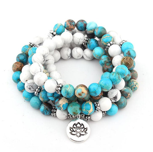 Howlite Natural Stone Mala Wrap Bracelet  with 108 Beads