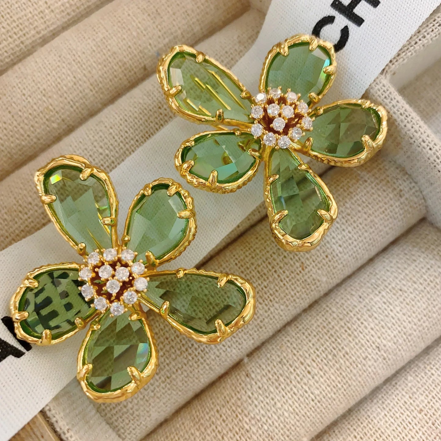 Boho Earrings Green Flower