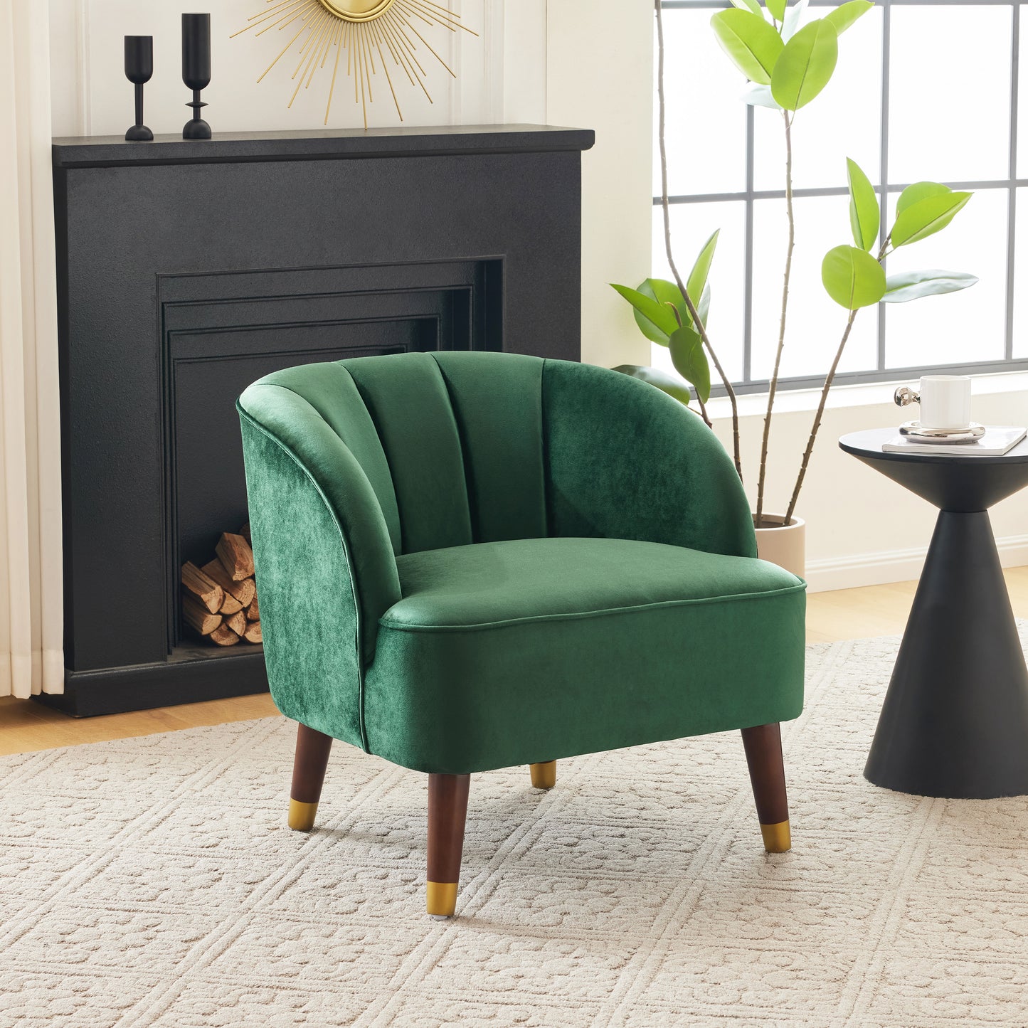 Emerald Green | Upholstered Barrel Accent Chair With Wooden Legs