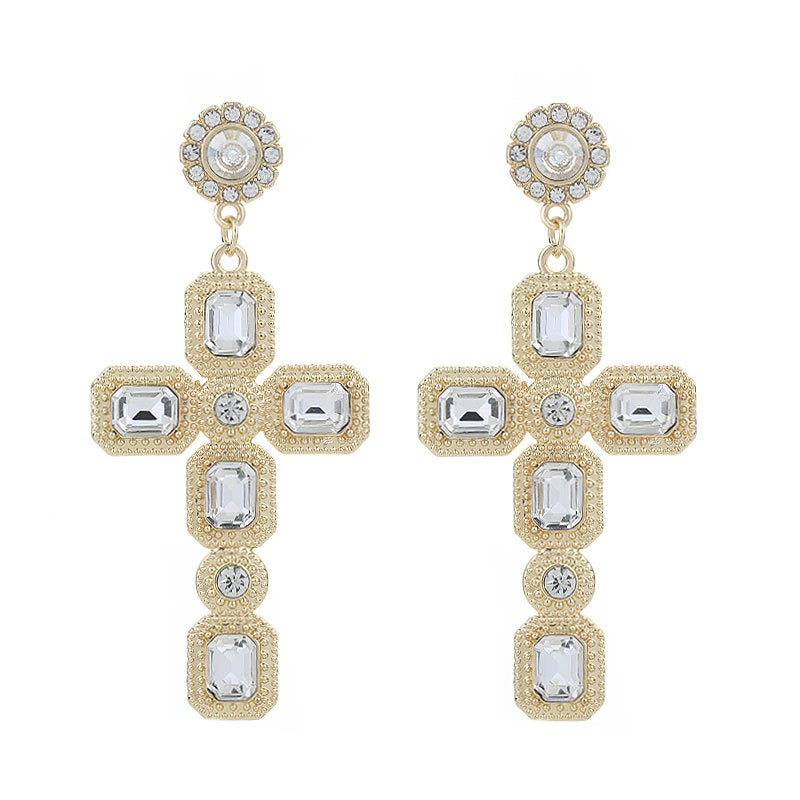 Women's Alloy Faux Diamond Cross Earrings