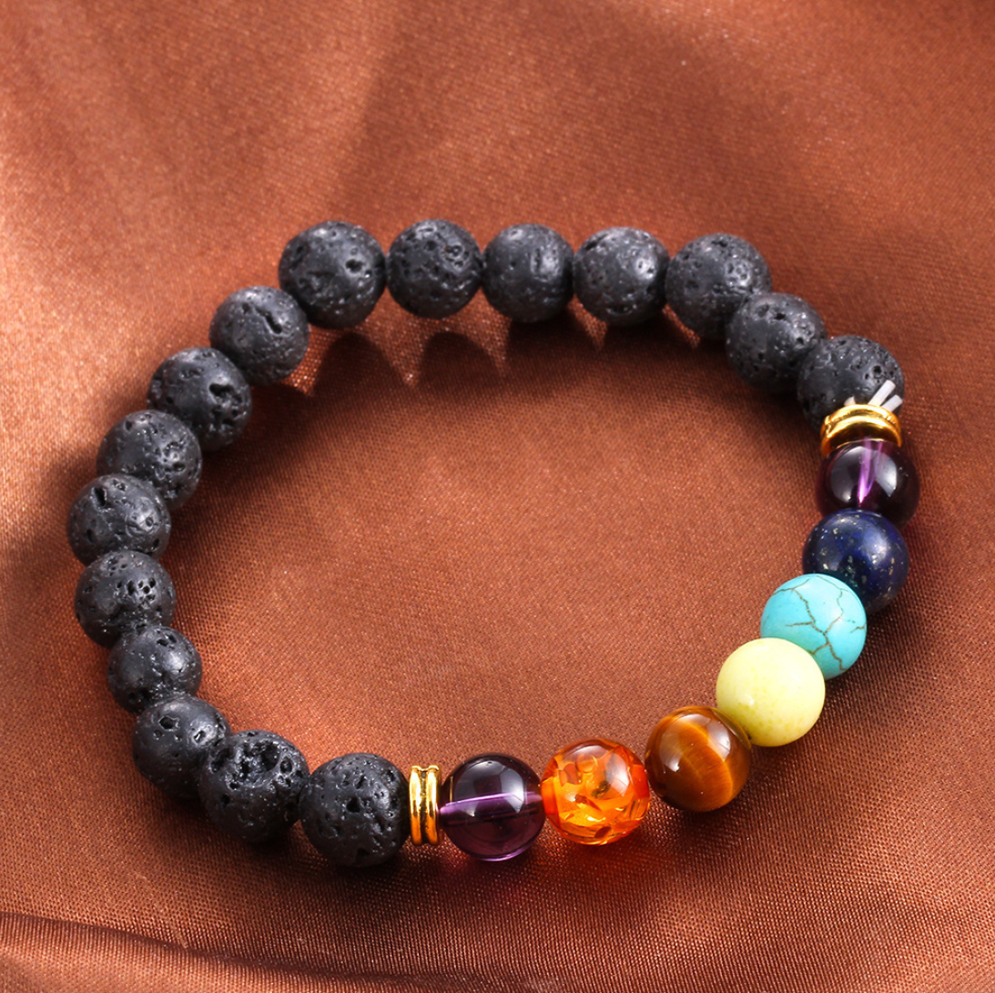 7 Chakra Beaded Bracelet with  Natural Lava Stone