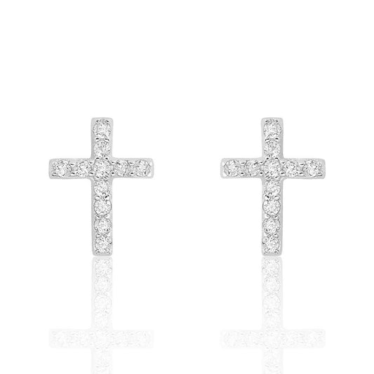 Sterling Silver Beautiful Cross Cubic Zirconia Earrings