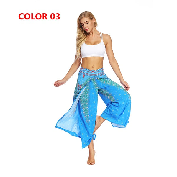 Yoga Pants With Mandala Print | Wide Split Leg Harem Pants