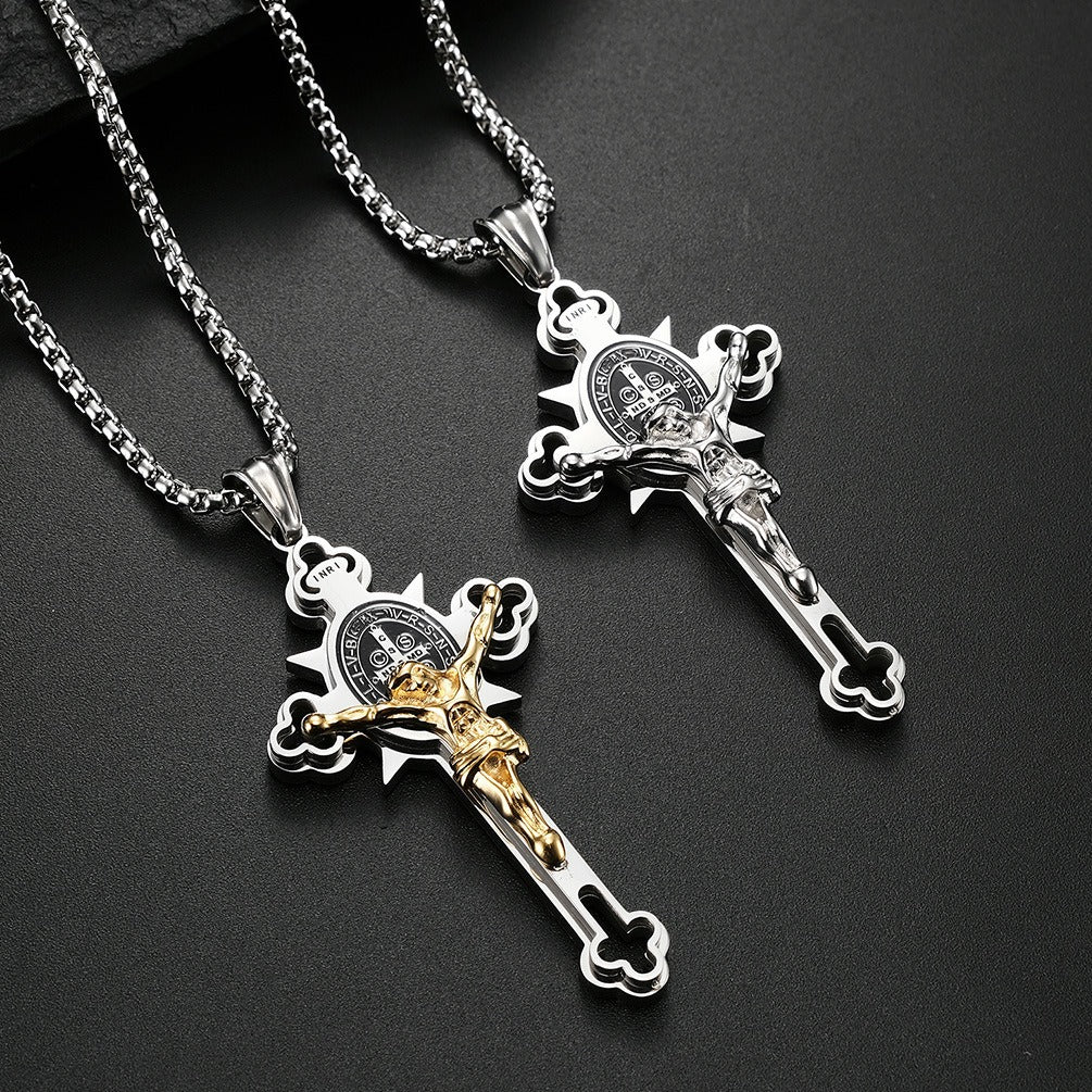 Titanium Steel Crucifix, Cross Necklace Vintage Style