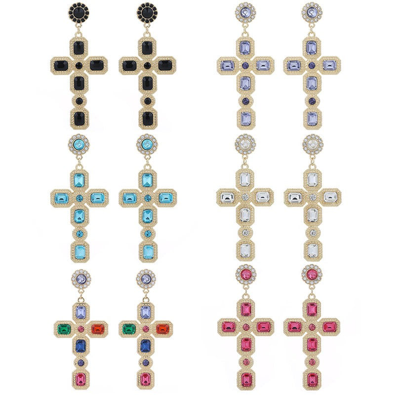 Women's Alloy Faux Diamond Cross Earrings