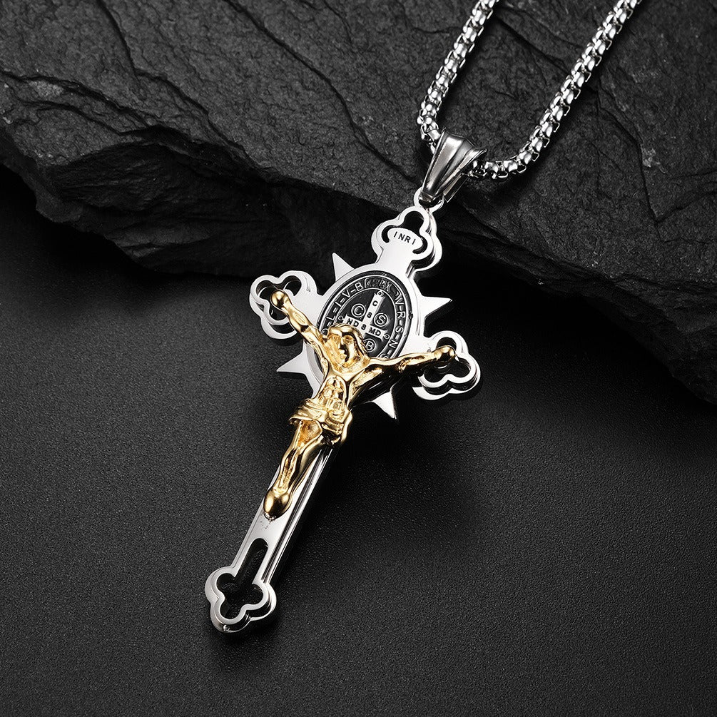 Titanium Steel Crucifix, Cross Necklace Vintage Style