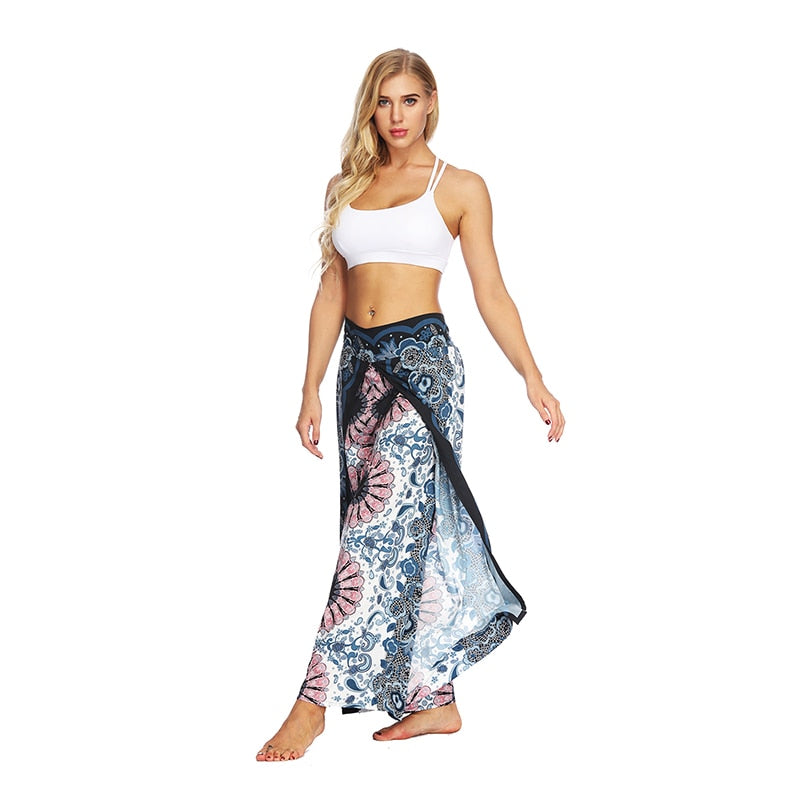 Yoga Pants With Mandala Print | Wide Split Leg Harem Pants