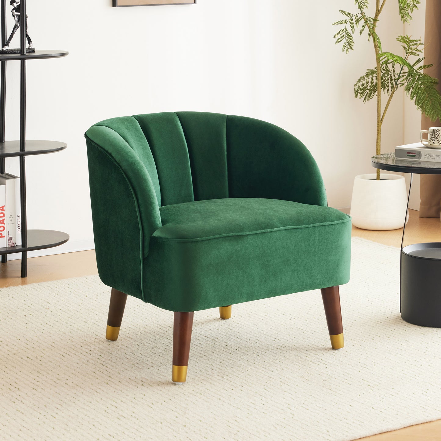 Emerald Green | Upholstered Barrel Accent Chair With Wooden Legs