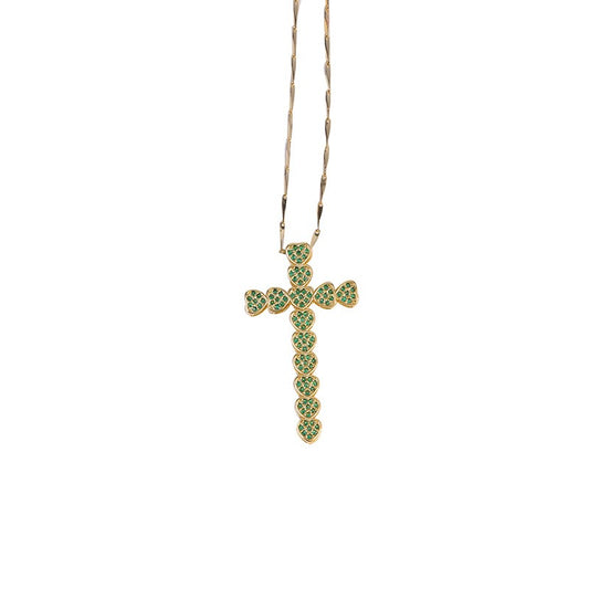 Fashion Copper Micro Inlaid Zircon Heart Cross Pendant Necklace
