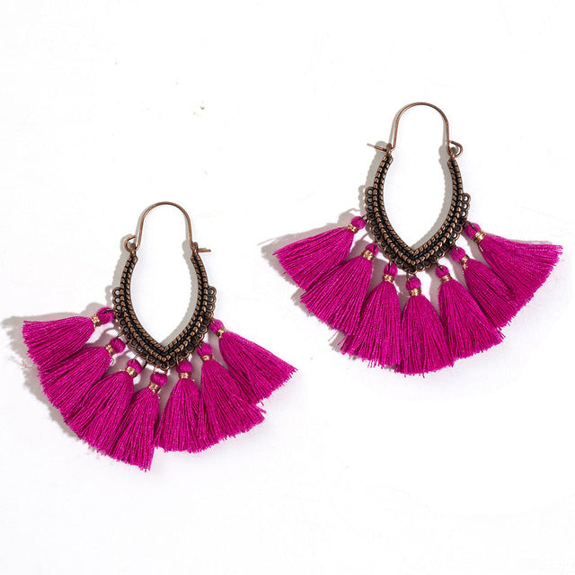 Eclectic Boho Bohemian Tassel  Dangle Earrings