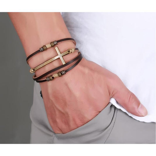 Leather  Bracelets & Bangles Cross | Fits Unisex