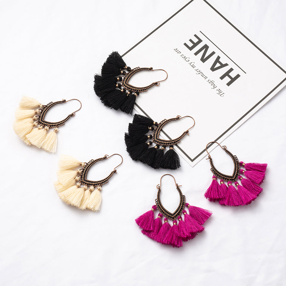 Eclectic Boho Bohemian Tassel  Dangle Earrings