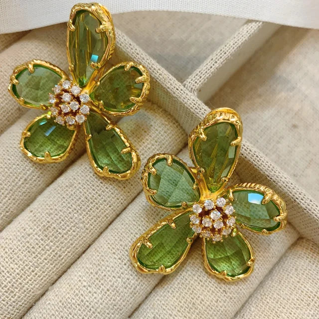 Boho Earrings Green Flower