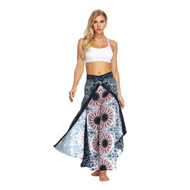 Yoga Pants With Mandala Print | Wide Split Leg Harem Pants