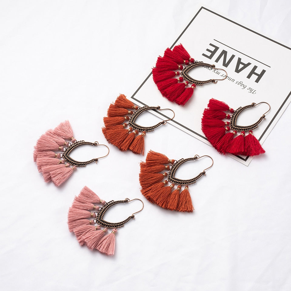 Eclectic Boho Bohemian Tassel  Dangle Earrings