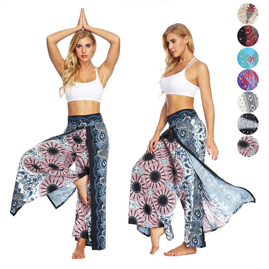 Yoga Pants With Mandala Print | Wide Split Leg Harem Pants