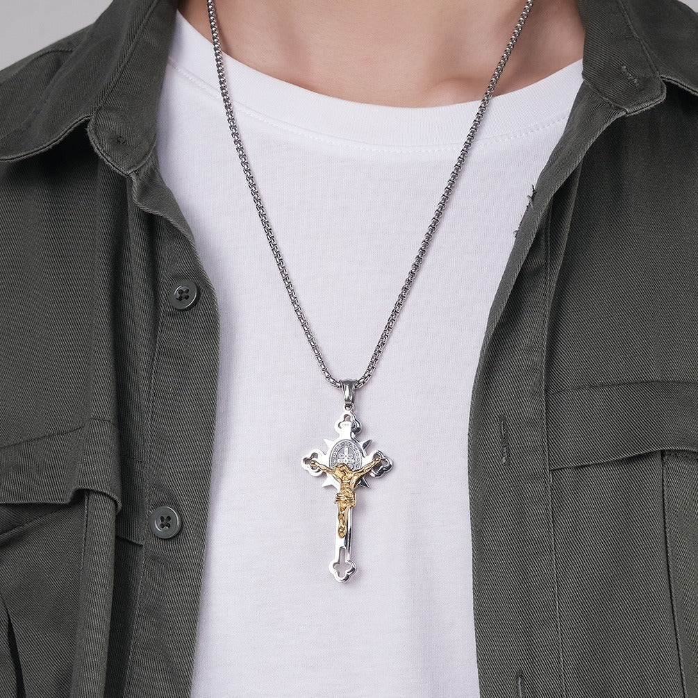 Titanium Steel Crucifix, Cross Necklace Vintage Style