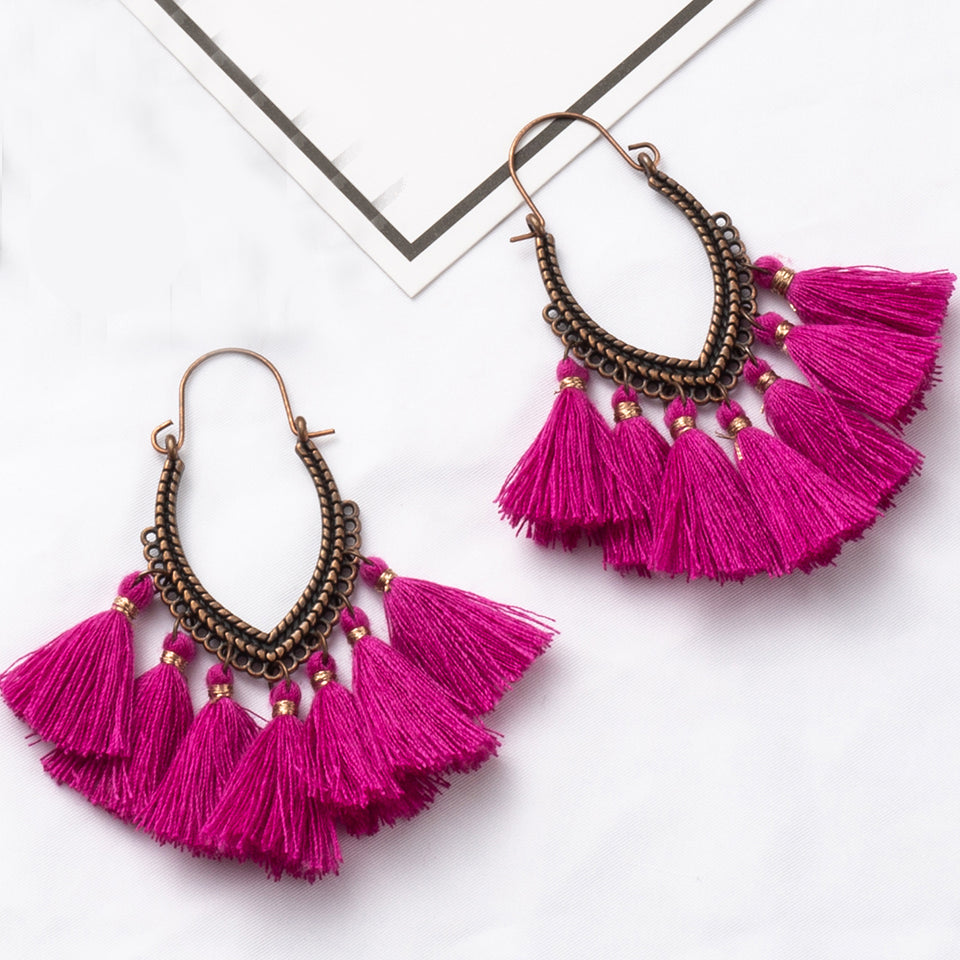 Eclectic Boho Bohemian Tassel  Dangle Earrings