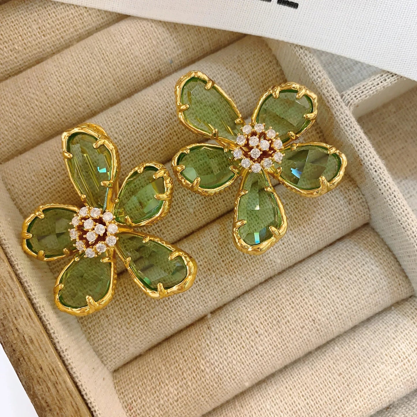 Boho Earrings Green Flower