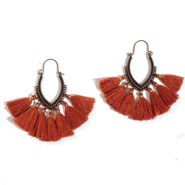 Eclectic Boho Bohemian Tassel  Dangle Earrings