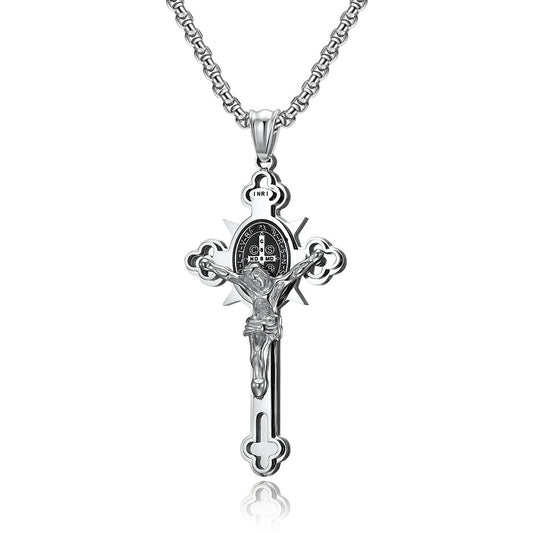 Titanium Steel Crucifix, Cross Necklace Vintage Style