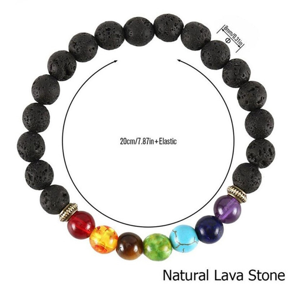 7 Chakra Beaded Bracelet with  Natural Lava Stone