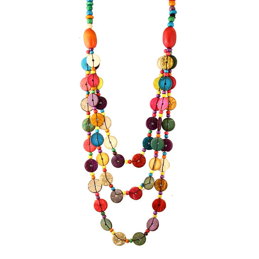 Multicolor Handmade Bohemian Necklace |  Wood and Coconut shell
